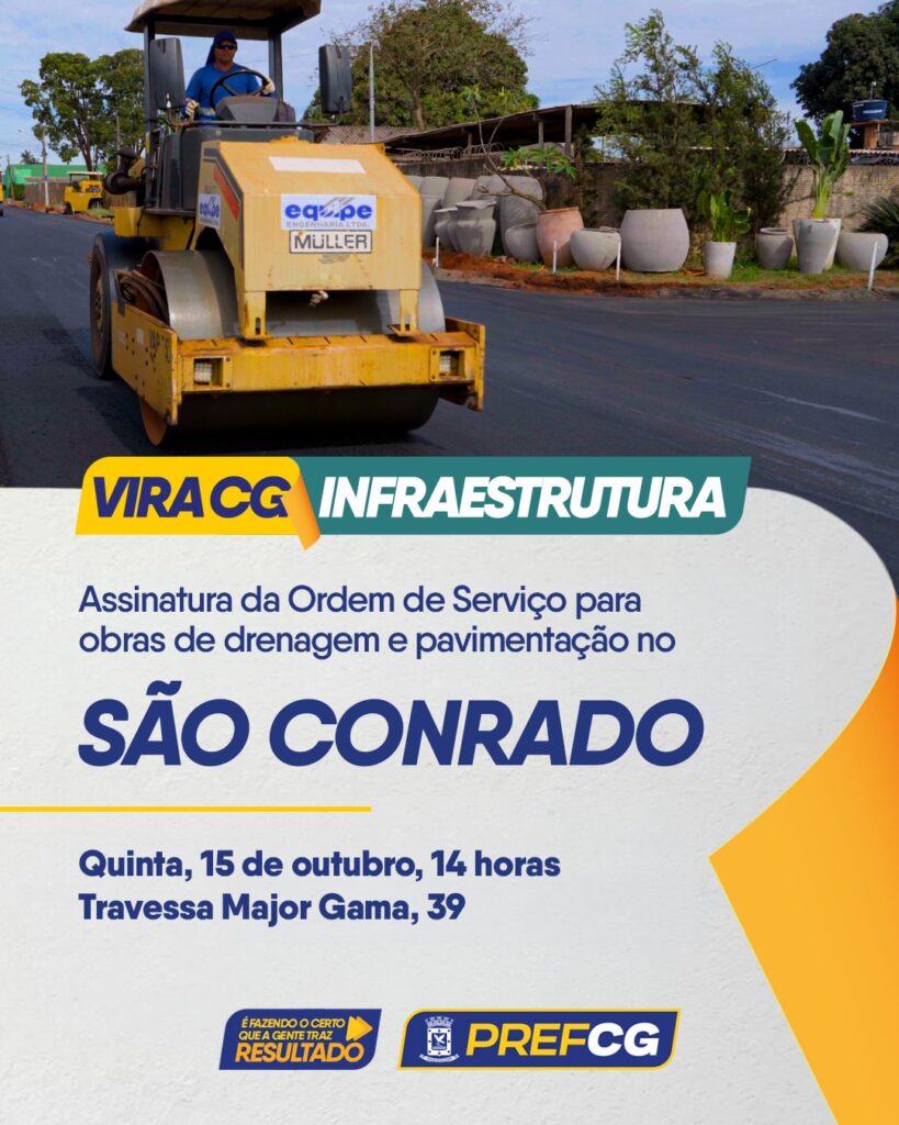 Nesta quinta-feira (15) tem assinatura da Ordem de Serviço para execução das obras de pavimentação e drenagem no Jardim São Conrado. Serão a…