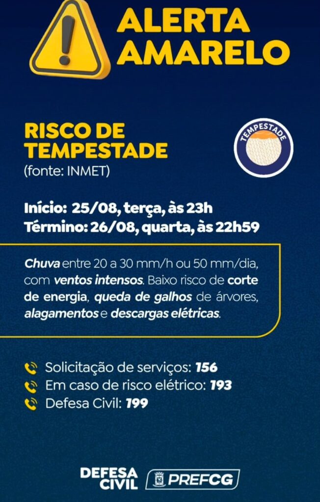 Alerta amarelo prevê tempestade em Campo Grande Alerta amarelo prevê tempestade em Campo Grande