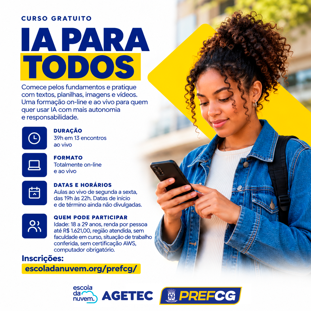 PrefCG e Escola da Nuvem ampliam oferta de cursos gratuitos