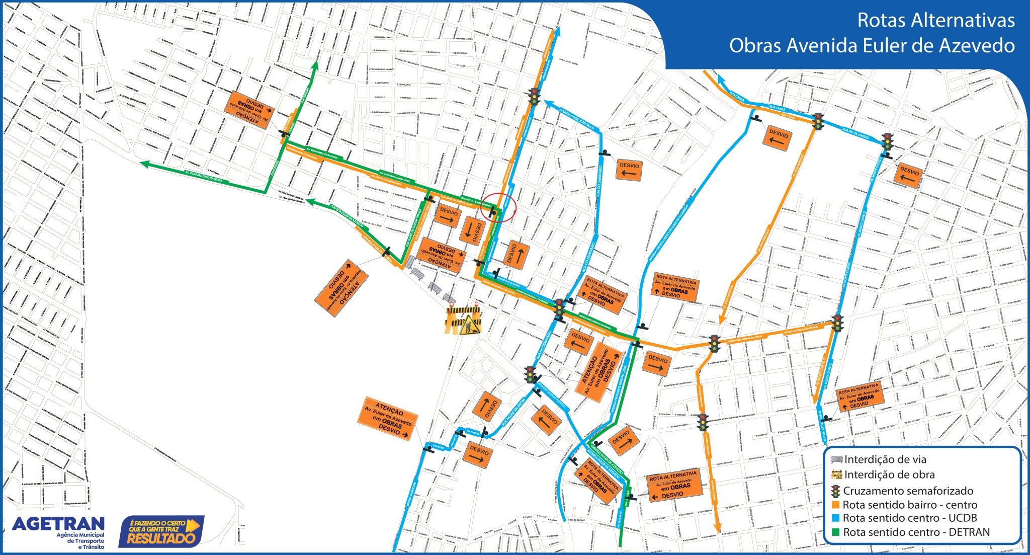 Agetran orienta motoristas sobre rotas alternativas durante obras na Euler
