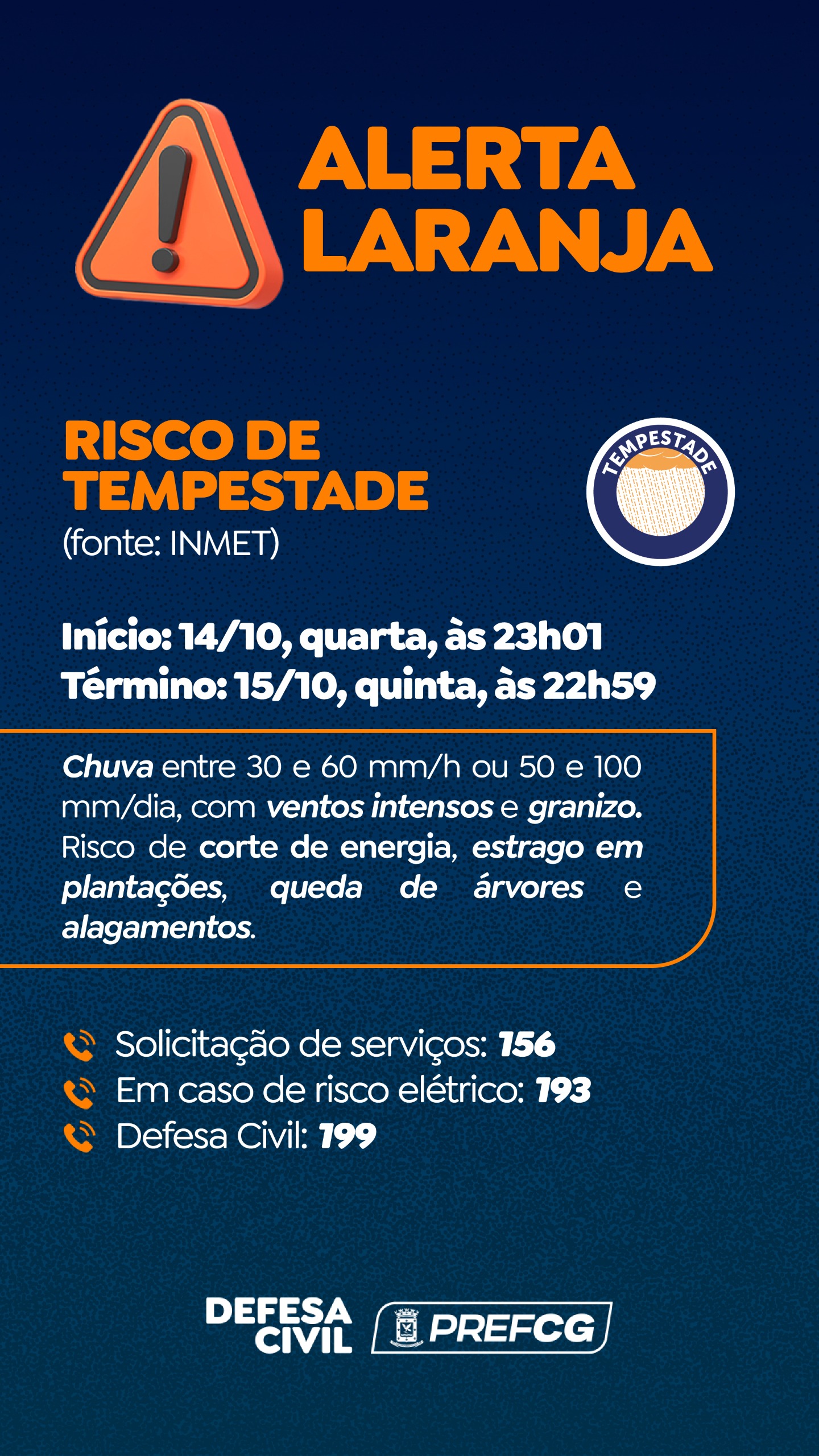 Defesa civil emite novo alerta para risco de tempestades