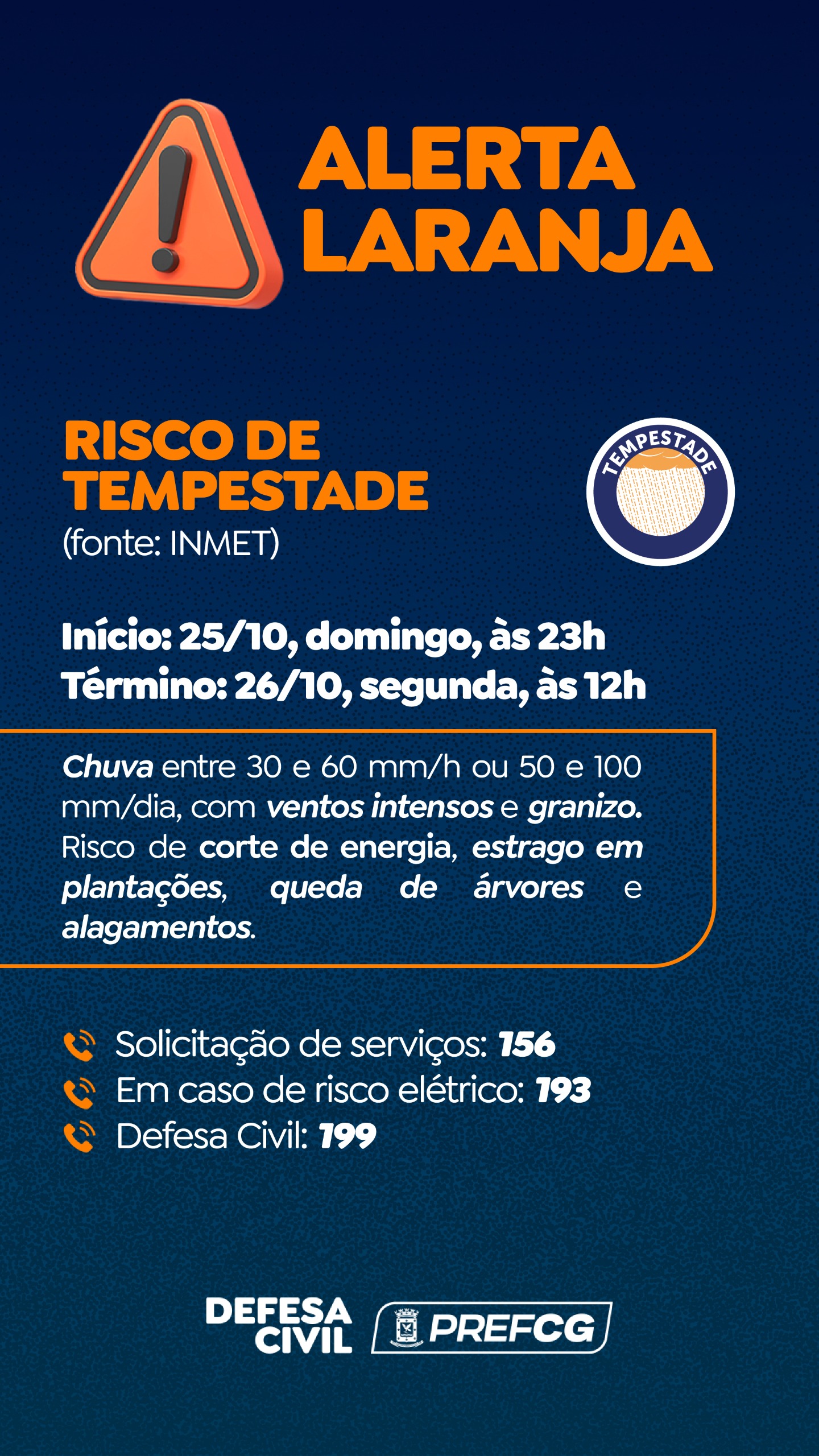 Defesa Civil emite dois alertas para risco de temporais